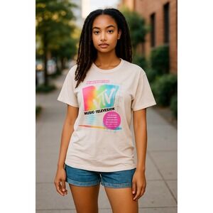 Old Navy Women's Size M Beige MTV Graphic T-Shirt – Retro Music Television Style